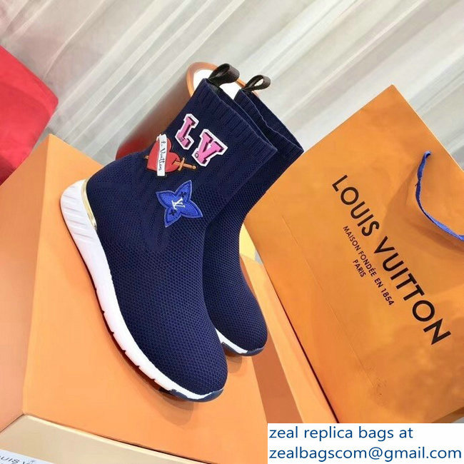 Louis Vuitton LV Heart Patches Sock Sneakers Boots Blue 2018 - Click Image to Close