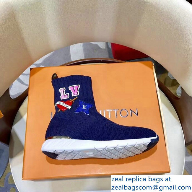 Louis Vuitton LV Heart Patches Sock Sneakers Boots Blue 2018 - Click Image to Close