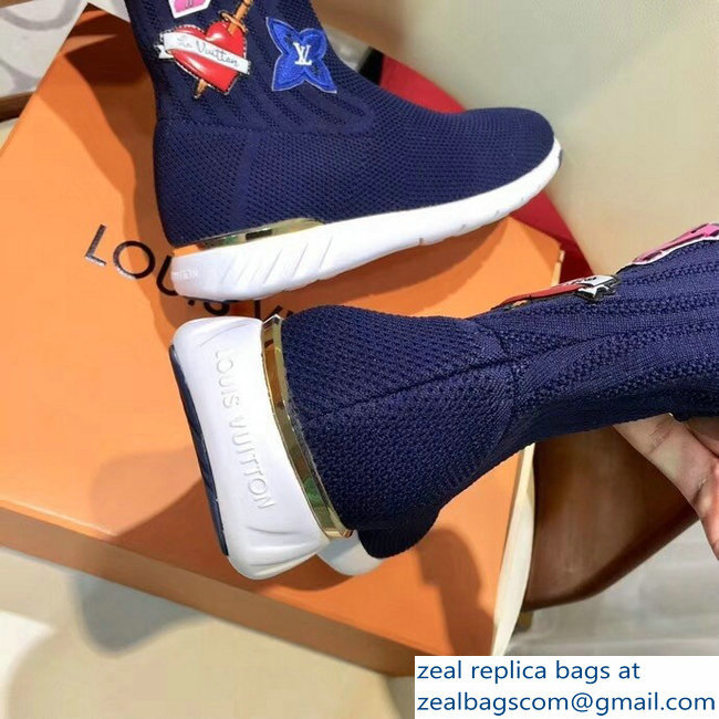 Louis Vuitton LV Heart Patches Sock Sneakers Boots Blue 2018 - Click Image to Close