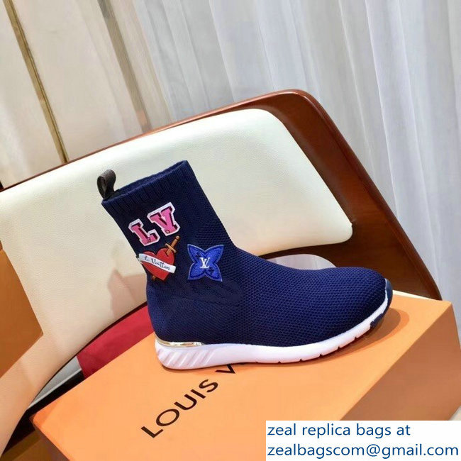 Louis Vuitton LV Heart Patches Sock Sneakers Boots Blue 2018