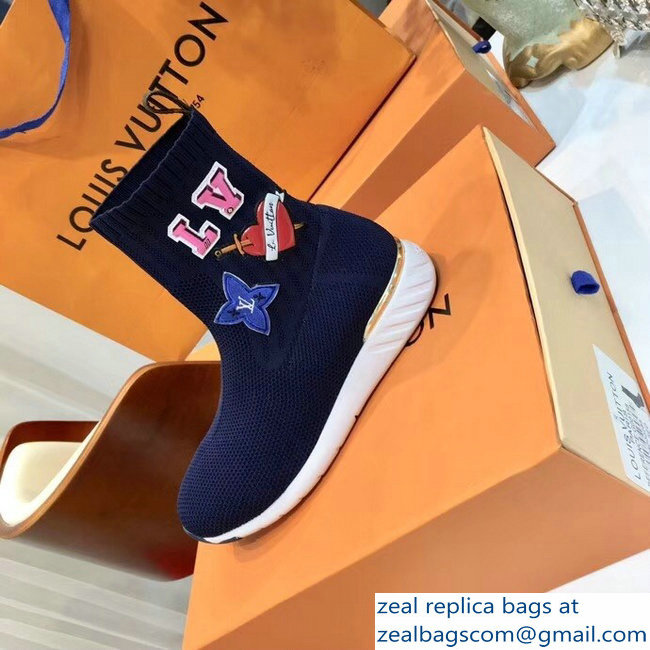 Louis Vuitton LV Heart Patches Sock Sneakers Boots Blue 2018 - Click Image to Close