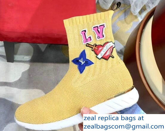 Louis Vuitton LV Heart Patches Sock Sneakers Boots Yellow 2018 - Click Image to Close