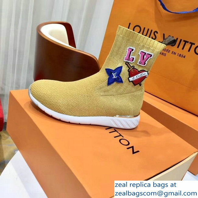 Louis Vuitton LV Heart Patches Sock Sneakers Boots Yellow 2018 - Click Image to Close