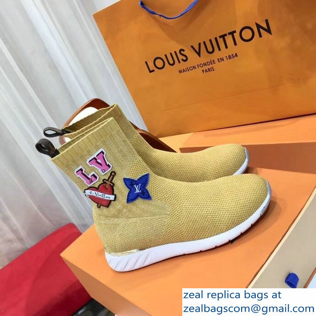 Louis Vuitton LV Heart Patches Sock Sneakers Boots Yellow 2018 - Click Image to Close