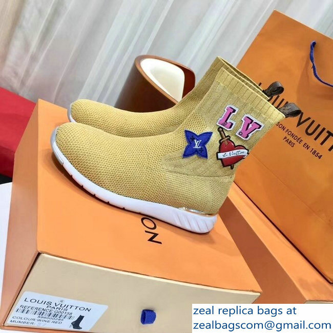 Louis Vuitton LV Heart Patches Sock Sneakers Boots Yellow 2018 - Click Image to Close