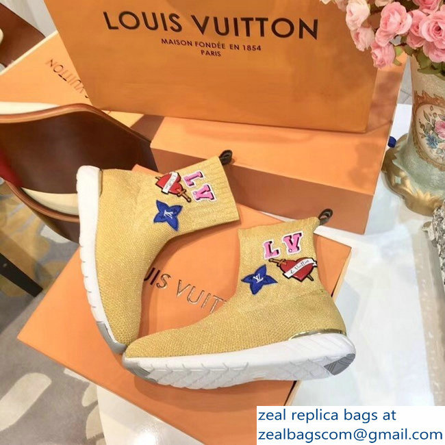 Louis Vuitton LV Heart Patches Sock Sneakers Boots Yellow 2018 - Click Image to Close