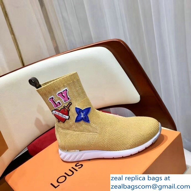 Louis Vuitton LV Heart Patches Sock Sneakers Boots Yellow 2018