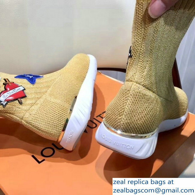 Louis Vuitton LV Heart Patches Sock Sneakers Boots Yellow 2018 - Click Image to Close