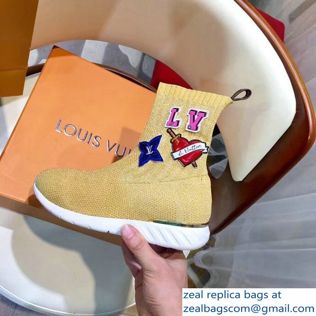 Louis Vuitton LV Heart Patches Sock Sneakers Boots Yellow 2018 - Click Image to Close