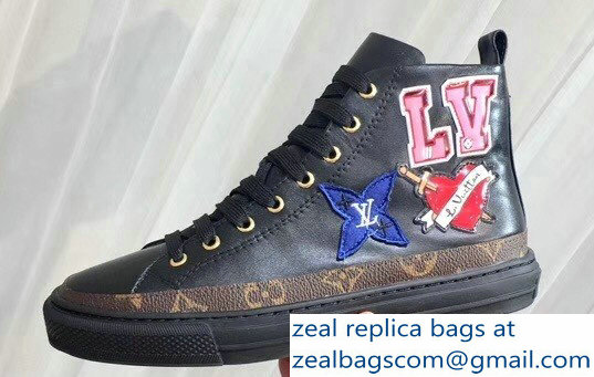 Louis Vuitton LV Heart Patches Stellar Sneakers Boots Black 2018 - Click Image to Close