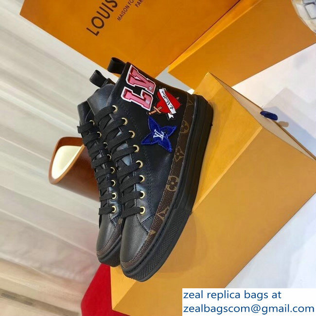 Louis Vuitton LV Heart Patches Stellar Sneakers Boots Black 2018 - Click Image to Close