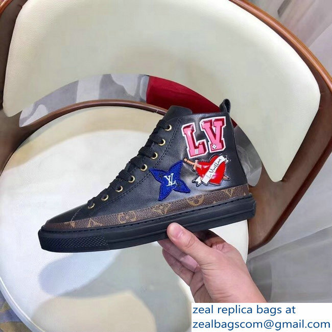 Louis Vuitton LV Heart Patches Stellar Sneakers Boots Black 2018 - Click Image to Close