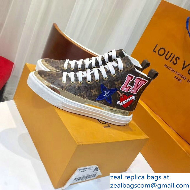 Louis Vuitton LV Heart Patches Stellar Sneakers Boots Monogram Canvas/Gold 2018 - Click Image to Close