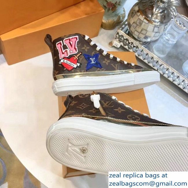 Louis Vuitton LV Heart Patches Stellar Sneakers Boots Monogram Canvas/Gold 2018