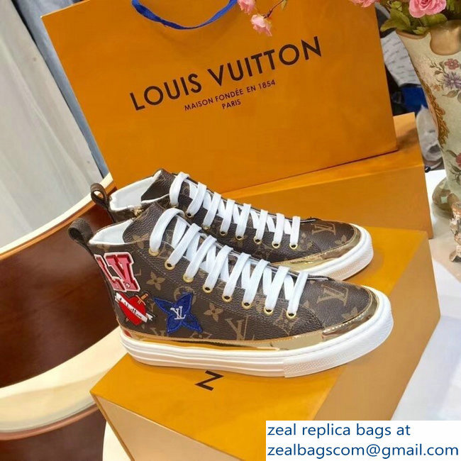 Louis Vuitton LV Heart Patches Stellar Sneakers Boots Monogram Canvas/Gold 2018 - Click Image to Close