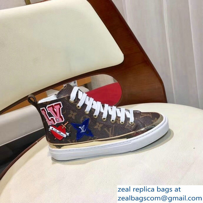 Louis Vuitton LV Heart Patches Stellar Sneakers Boots Monogram Canvas/Gold 2018 - Click Image to Close