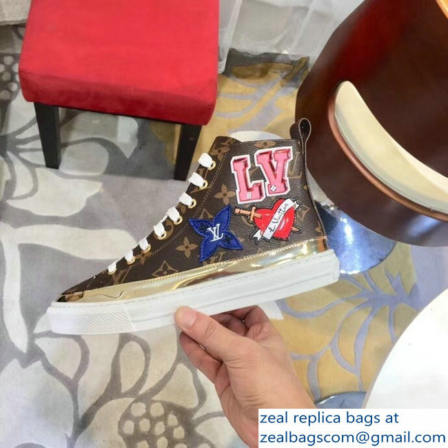 Louis Vuitton LV Heart Patches Stellar Sneakers Boots Monogram Canvas/Gold 2018 - Click Image to Close