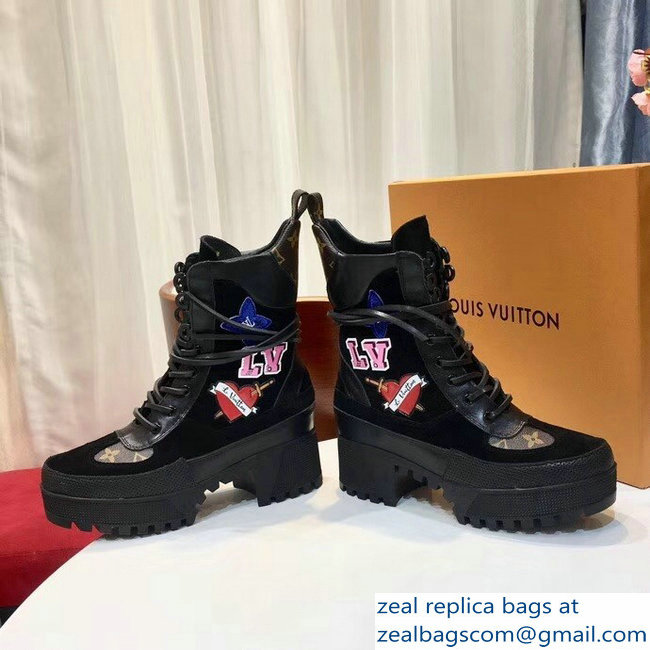 Louis Vuitton Laureate Heel 5cm Platform 3cm Desert Boots LV Black Heart - Click Image to Close