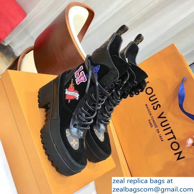 Louis Vuitton Laureate Heel 5cm Platform 3cm Desert Boots LV Black Heart