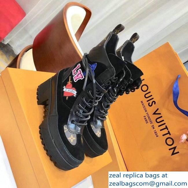 Louis Vuitton Laureate Heel 5cm Platform 3cm Desert Boots LV Black Heart - Click Image to Close