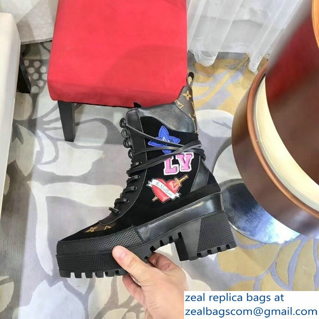 Louis Vuitton Laureate Heel 5cm Platform 3cm Desert Boots LV Black Heart - Click Image to Close