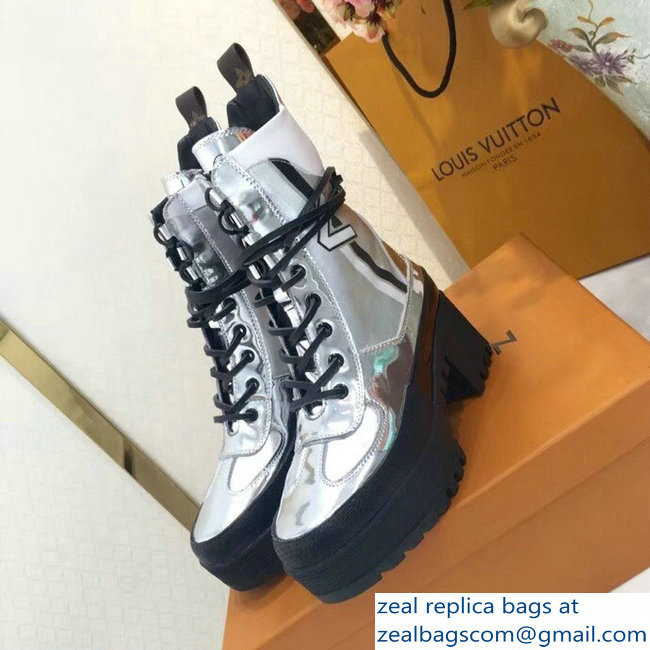 Louis Vuitton Laureate Heel 5cm Platform 3cm Desert Boots Spaceship Silver - Click Image to Close