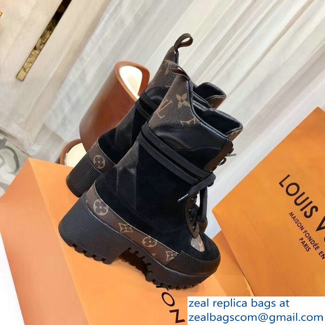 Louis Vuitton Laureate Heel 5cm Platform 3cm Desert Boots Suede Calf Leather And Monogram Canvas 1A4FQ3