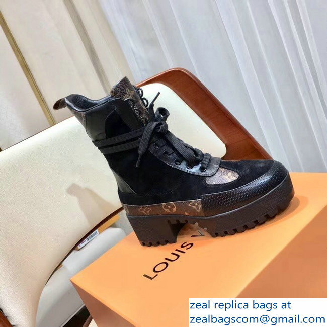 Louis Vuitton Laureate Heel 5cm Platform 3cm Desert Boots Suede Calf Leather And Monogram Canvas 1A4FQ3