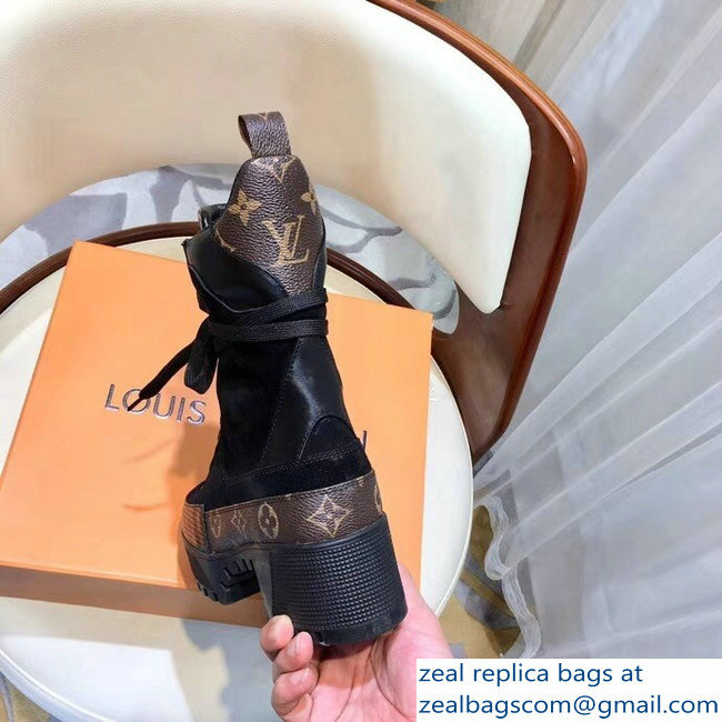 Louis Vuitton Laureate Heel 5cm Platform 3cm Desert Boots Suede Calf Leather And Monogram Canvas 1A4FQ3