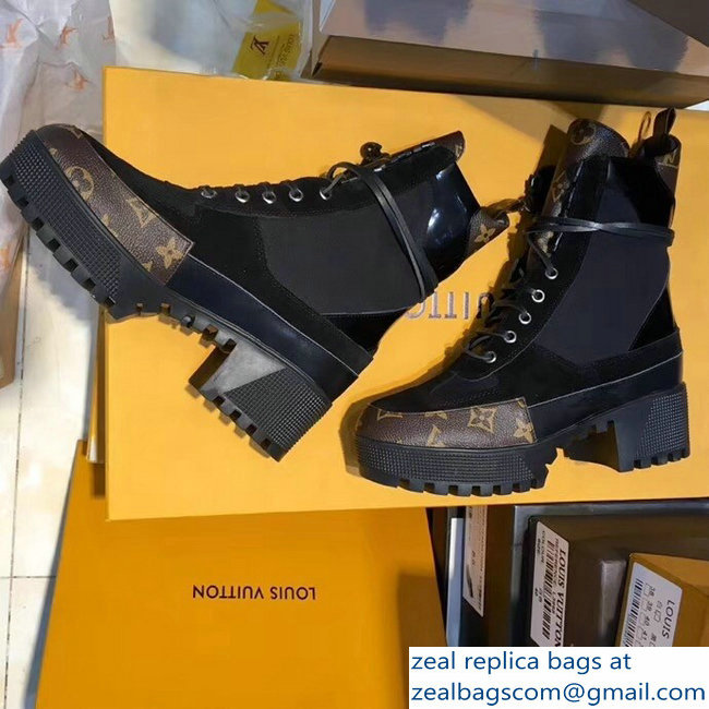 Louis Vuitton Laureate Heel 5cm Platform 3cm Desert Boots Suede/Monogram Canvas - Click Image to Close