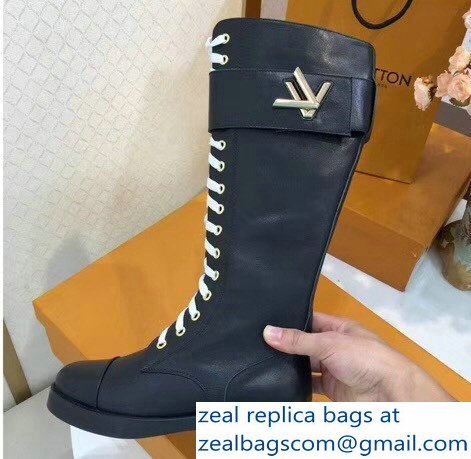 Louis Vuitton Logo Strap High Boots Black - Click Image to Close