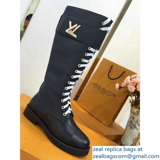 Louis Vuitton Logo Strap High Boots Black - Click Image to Close