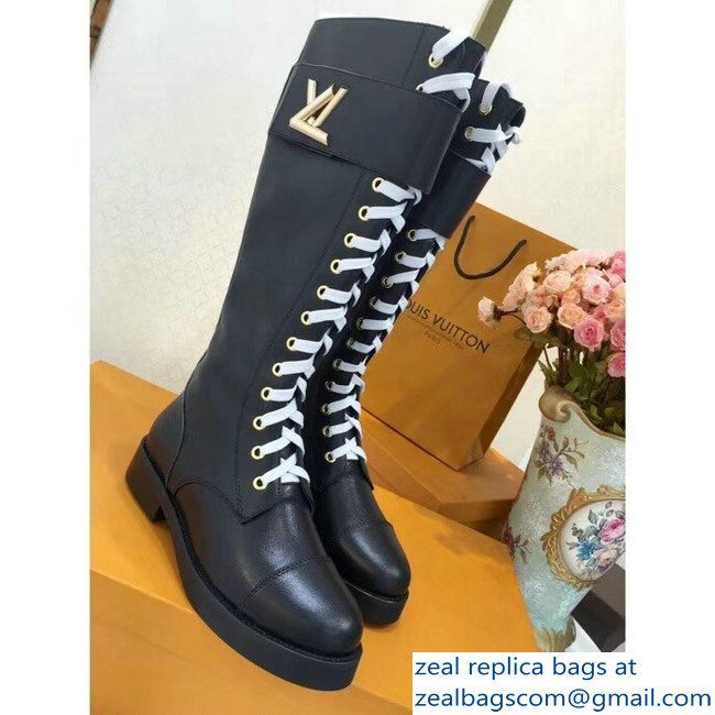 Louis Vuitton Logo Strap High Boots Black