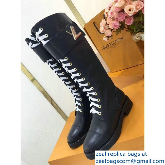 Louis Vuitton Logo Strap High Boots Black - Click Image to Close