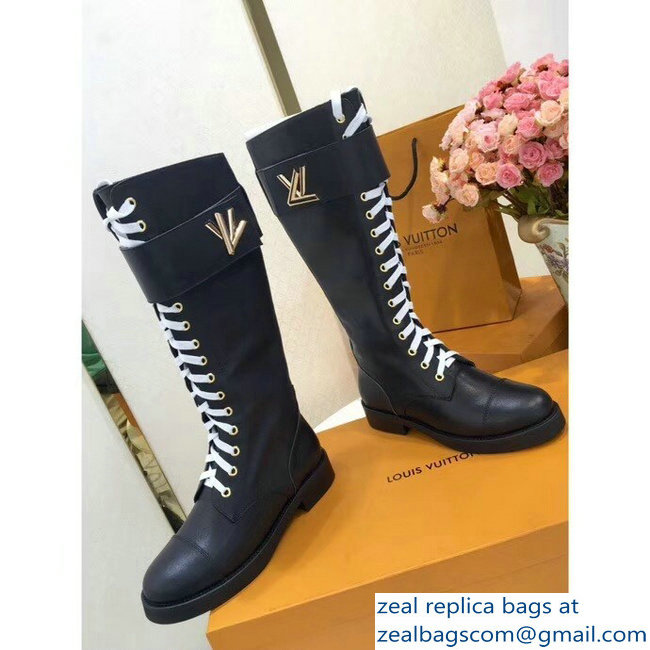 Louis Vuitton Logo Strap High Boots Black - Click Image to Close