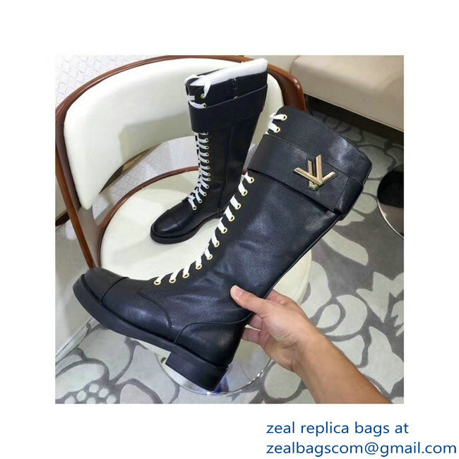 Louis Vuitton Logo Strap High Boots Black
