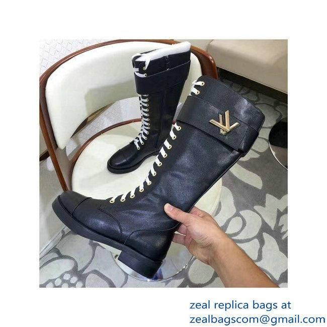 Louis Vuitton Logo Strap High Boots Black - Click Image to Close