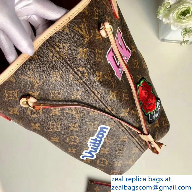 Louis Vuitton Monogram Canvas Neverfull MM Tote Bag M43988 Patches 2018