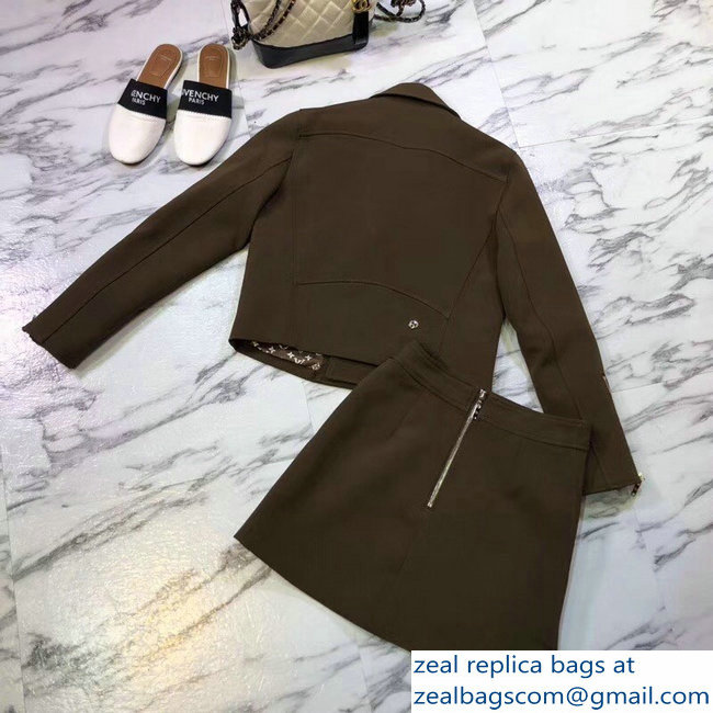 Louis Vuitton Monogram Inside Perfecto Jacket and Skirt Suit Khaki 2018