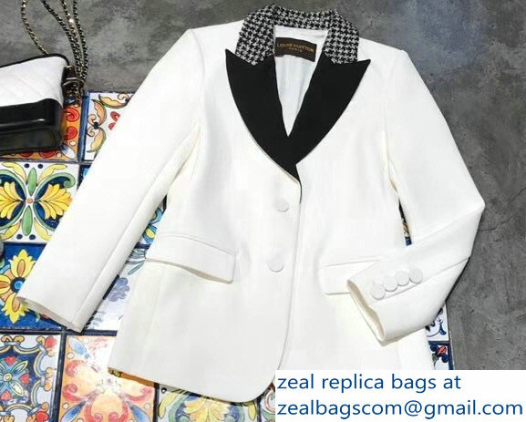 Louis Vuitton Tweed and Black Collar Jacket White 2018