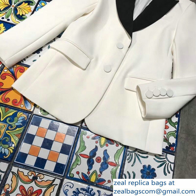 Louis Vuitton Tweed and Black Collar Jacket White 2018