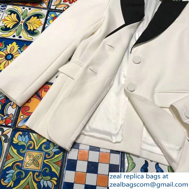 Louis Vuitton Tweed and Black Collar Jacket White 2018