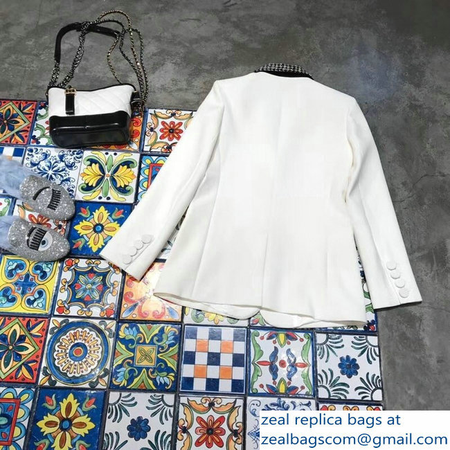 Louis Vuitton Tweed and Black Collar Jacket White 2018