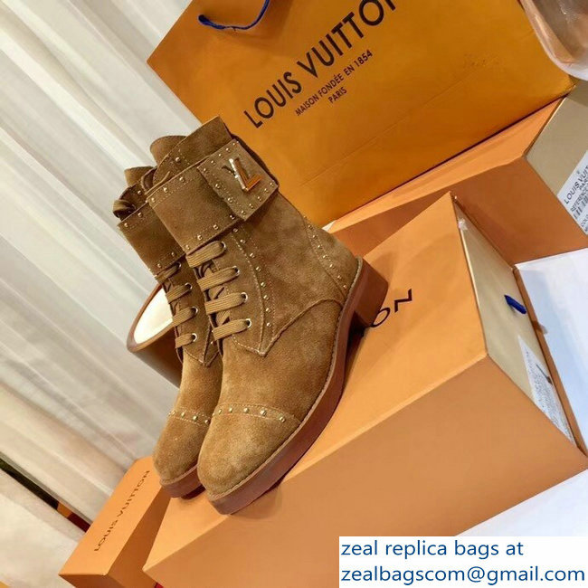 Louis Vuitton Wonderland Flat Ranger Boots Suede Calf Leather 1A4G0E CACAO 2018 - Click Image to Close