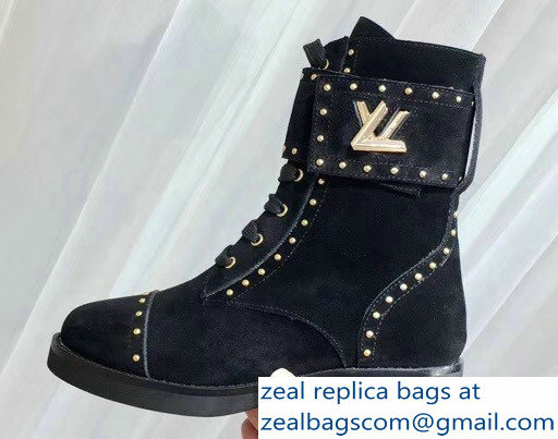 Louis Vuitton Wonderland Flat Ranger Boots Suede Calf Leather 1A4G18 Noir 2018 - Click Image to Close