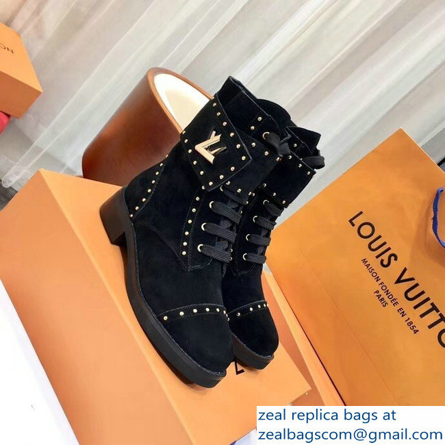 Louis Vuitton Wonderland Flat Ranger Boots Suede Calf Leather 1A4G18 Noir 2018 - Click Image to Close