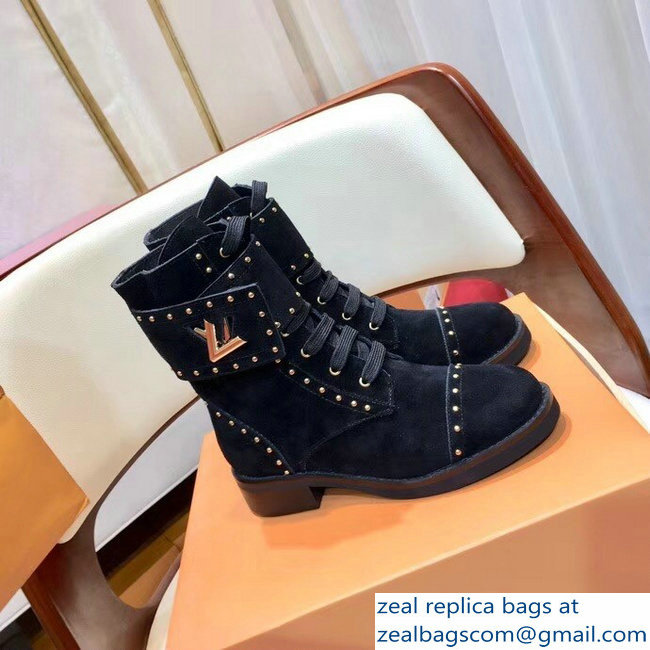 Louis Vuitton Wonderland Flat Ranger Boots Suede Calf Leather 1A4G18 Noir 2018 - Click Image to Close