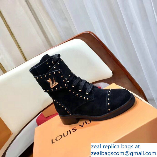 Louis Vuitton Wonderland Flat Ranger Boots Suede Calf Leather 1A4G18 Noir 2018