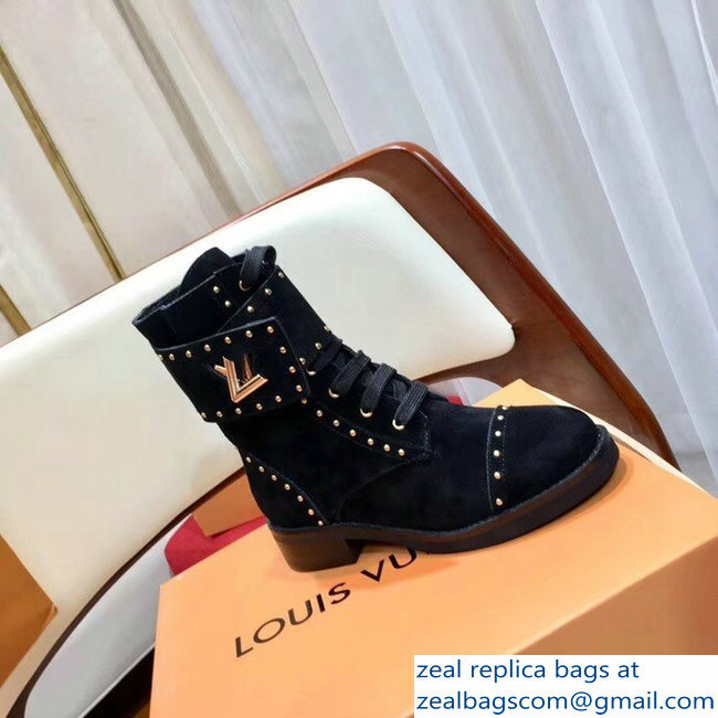 Louis Vuitton Wonderland Flat Ranger Boots Suede Calf Leather 1A4G18 Noir 2018 - Click Image to Close