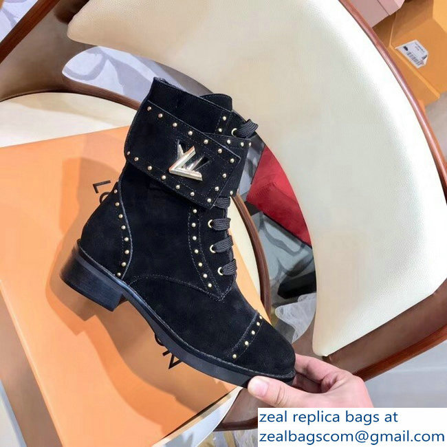 Louis Vuitton Wonderland Flat Ranger Boots Suede Calf Leather 1A4G18 Noir 2018 - Click Image to Close